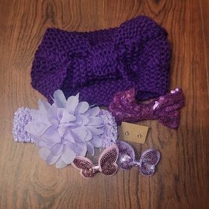 Purple Headband, Hair Clip, And Earring 6 piece hair accessory bundle